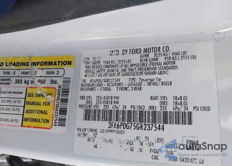 2016 Ford Fusion S из США, поврежденный, VIN 3FA6P0G75GR237544